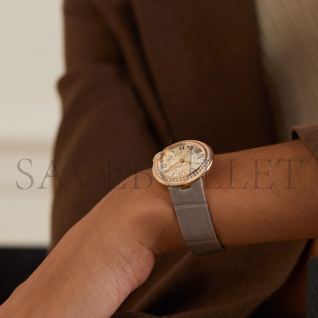 Ca*t*er ballon blanc de Ca*t*er 30mm 18-karat rose gold, alligator and diamond watch wjbl0008